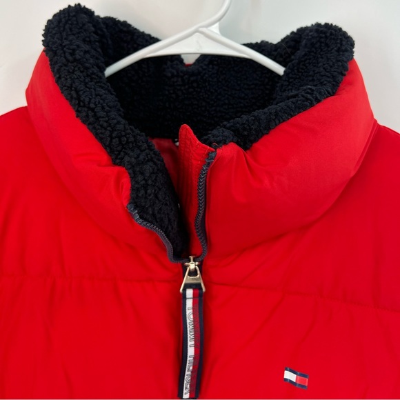 Tommy Hilfiger Mixed Media Colorblock ‘Red/Black’ Puffer Jacket Woman’s Size L - Picture 4 of 8